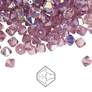 Bead 144pk light amethyst AB, Preciosa Czech crystal 5mm bicone