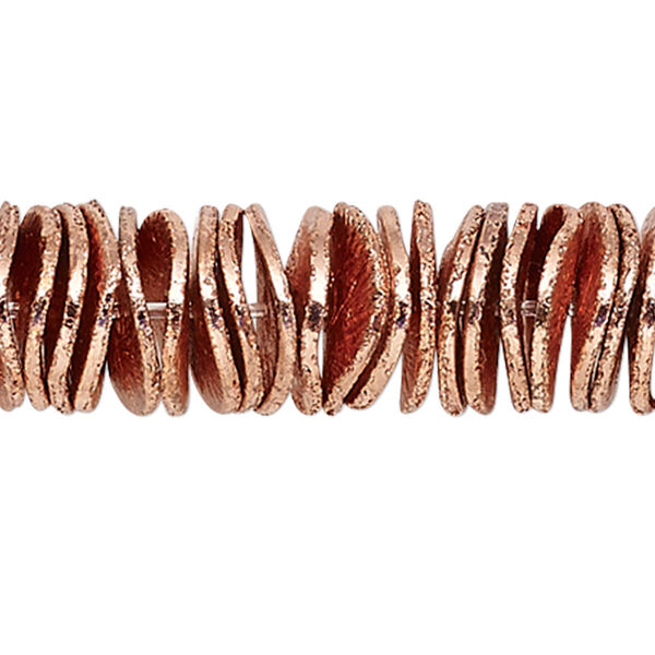 Bead, copper, 6x1mm brushed wavy rondelle. Sold per pkg of 20. image number 0