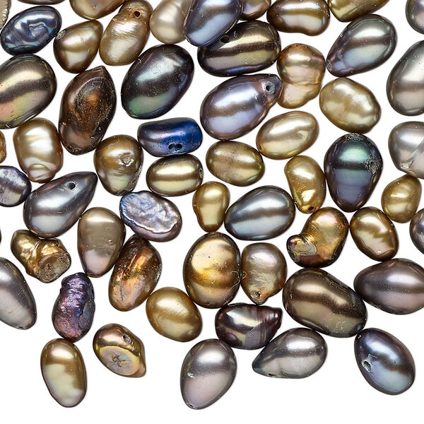 Pearl mix, cultured freshwater (dyed), mixed colors, 4mm-14mmx12mm mixed shapes, Mohs hardness 2-1/2 to 4. Sold per 2-ounce pkg, approximately 200 beads. image number 0