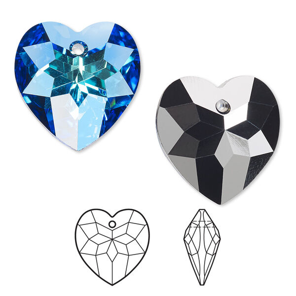 Drop 1pk crystal Bermuda blue P, Crystal Passions® 18x17mm pendant heart 6215 image number 0