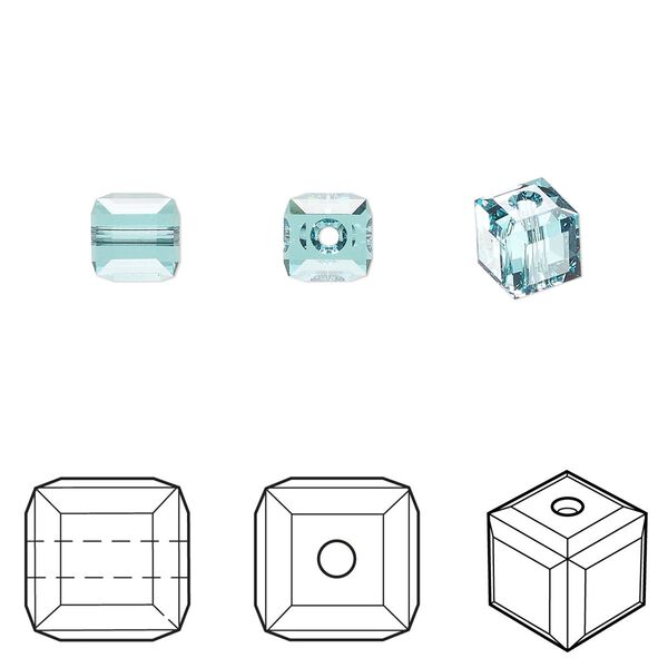 Bead 48pk light turquoise, Crystal Passions® 6mm cube 5601 image number 0
