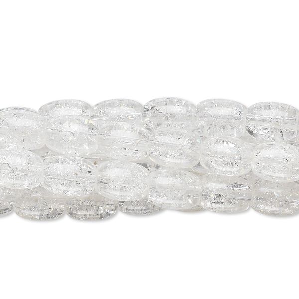 Bead, crackle glass, clear, 7x5mm-7x6mm oval. Sold per five 15" to 16" strand. image number 0