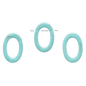 Bead, "howlite" (resin) (imitation), aqua blue, 36x24mm top-drilled open oval with 23x14mm center hole. Sold per pkg of 3.