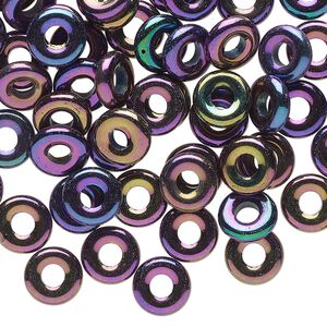 Bead, Czech pressed glass, opaque purple iris luster, 8x3mm ring. Sold per pkg of 60.
