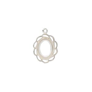 Drop, sterling silver, 14x12mm oval with 8x6mm oval setting and open back. Sold individually.