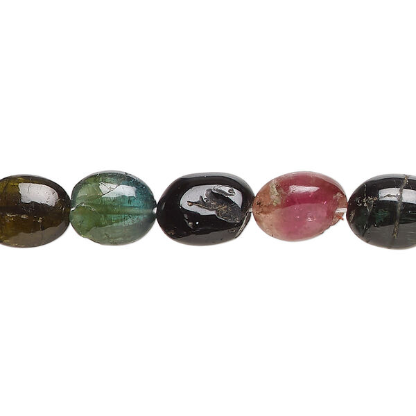 Bead, multi-tourmaline (natural), dark, 7mm-12x9mm hand-cut puffed oval, Mohs hardness 7 to 7-1/2. Sold per 13-inch strand. image number 0