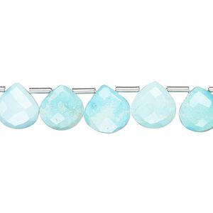Imperial crown turquoise 1pkg18, hand-cut top-drilled faceted puffed teardrop bead natural 8-10mm