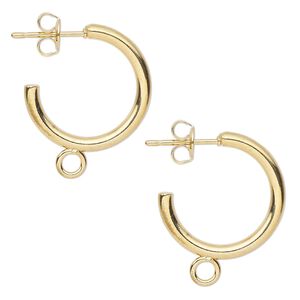 Earring hoop 1pkg100 gold-plated, 17mm 0.75 round / closed loop / earnuts, 20 gauge carbon steel / stainless steel 50 pair