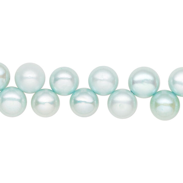 Pearl, cultured freshwater (dyed), teal green, 6-7mm top-drilled flat-sided round with 0.4-0.5mm hole, C- grade, Mohs hardness 2-1/2 to 4. Sold per 14-inch strand. image number 0