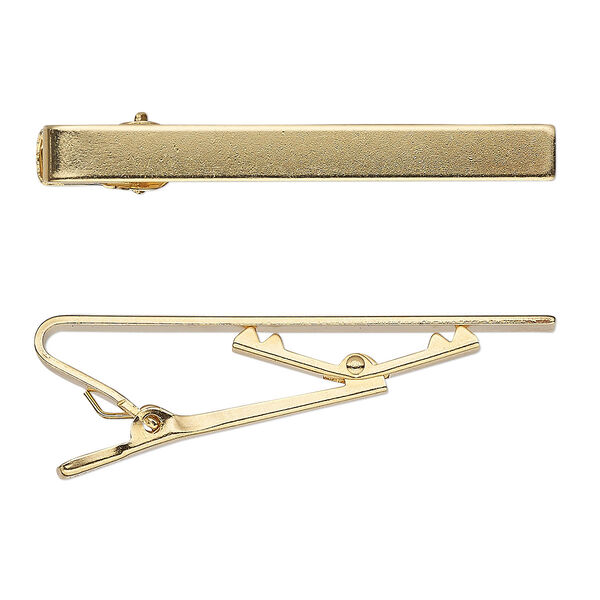 Tie clip, gold-plated brass, 55x6mm bar. Sold per pkg of 2. image number 0