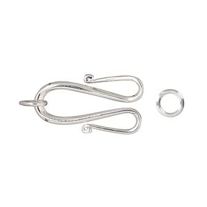 Clasp double hook 1pkg1 sterling silver, 23x12mm / 6mm closed jump ring, 1-strand