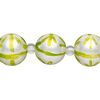 Bead, glass 1pkg8, opaque white and green, 14mm hand-painted round. image number 0