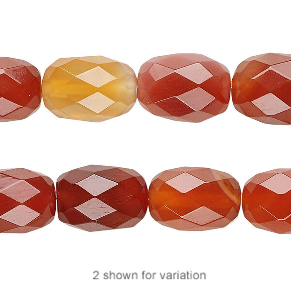 Bead, red agate (dyed / heated), 14x10mm faceted barrel, B grade, Mohs hardness 6-1/2 to 7. Sold per 15-1/2" to 16" strand. image number 0