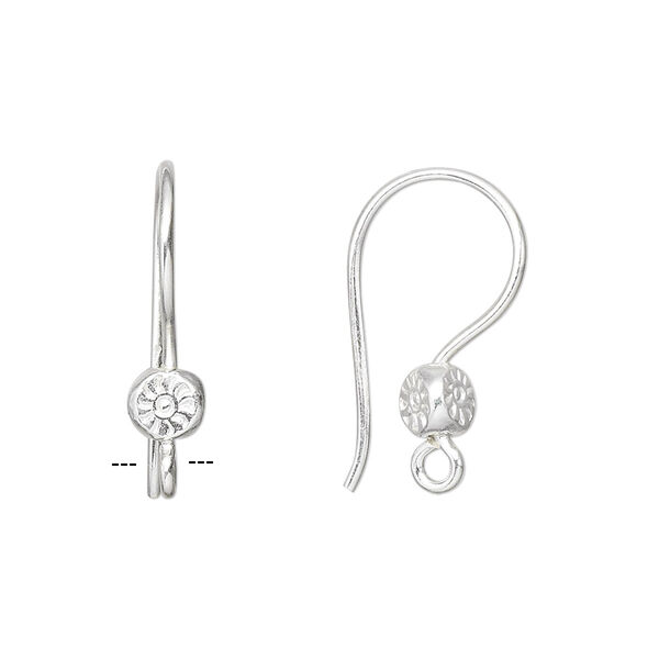 Ear wire, Hill Tribes, fine silver, 23x5mm with sun and open loop. Sold per pair. image number 0