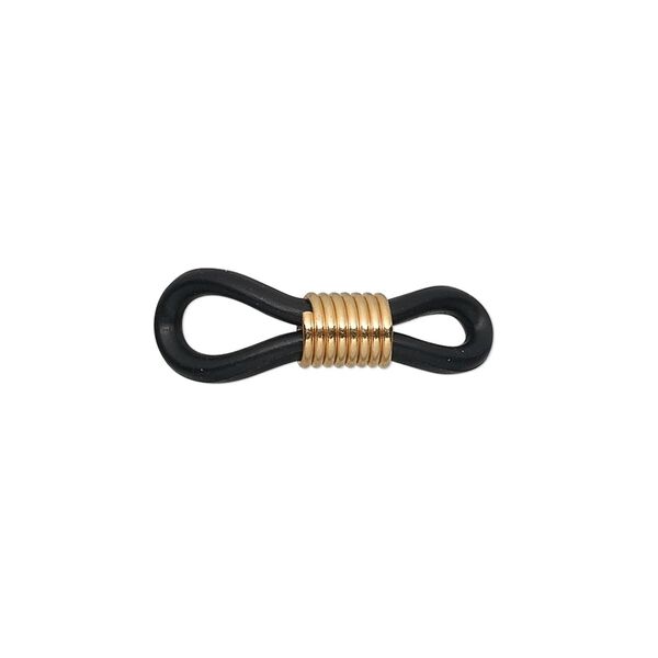 Eyeglass holder, rubber and gold-finished brass, black, 20x5mm-26x5mm with adjustable coil. Sold per pkg of 100. image number 0