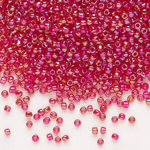 Seed bead, Dyna-Mites™, glass, pkg/40g, #11 round, translucent rainbow ruby red, (7R 11/0 RR).