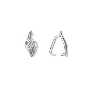 Bail, ice-pick, antiqued sterling silver, 12x6mm leaf, 8mm grip length. Sold per pkg of 2.