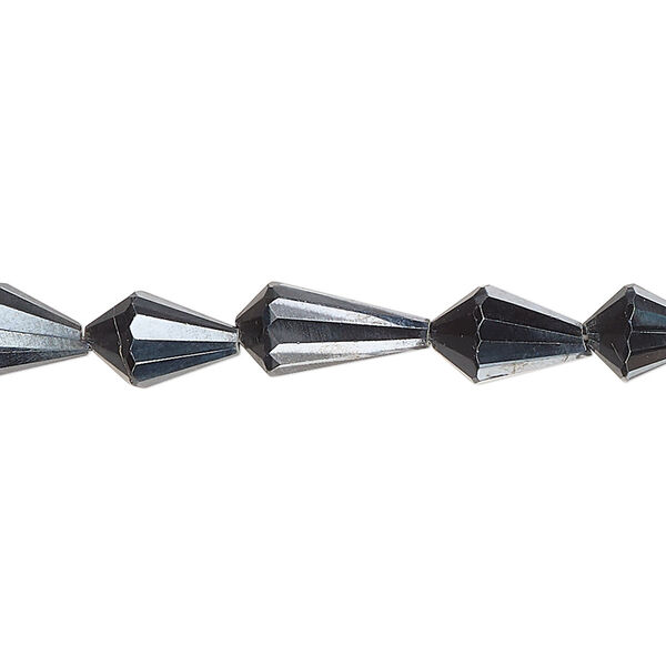 Bead, black spinel (coated), 7x5mm-14x7mm hand-cut faceted teardrop, B grade, Mohs hardness 8. Sold per 8-inch strand, approximately 20 beads. image number 0