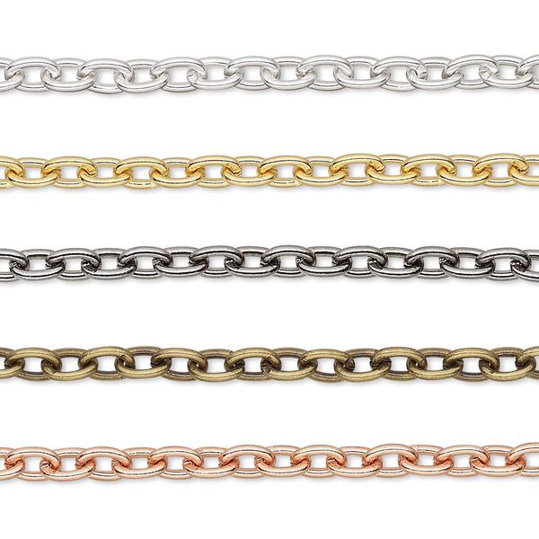 Extender chain, gold- / silver- / gunmetal- / copper- / antique gold-plated brass, 4.8x3.3mm cable. Sold per pkg of (5) 3-inch sections. image number 0