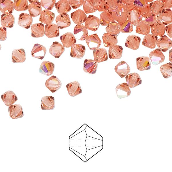 Bead 144pk rose peach AB, Preciosa Czech crystal 4mm bicone image number 0