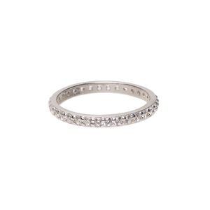 Ring, cubic zirconia and rhodium-plated sterling silver, clear, 3mm wide eternity band, size 9. Sold individually.