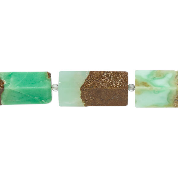 Bead, sea green-brown Peruvian opal (natural), 12x8mm-20x10mm 5-sided tube, B grade, Mohs hardness 5 to 6-1/2. Sold per pkg of 9. image number 0