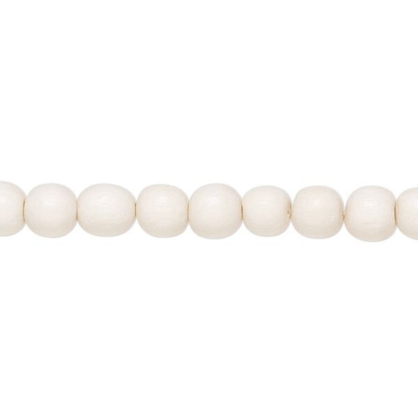 Bead 1pkg1, Taiwanese cheesewood (dyed / waxed), white, 5-6mm round, 15-1/2 to 16 inches. image number 0