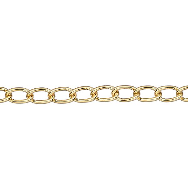 Chain, gold-plated brass, 4mm curb. Sold per pkg of 50 feet. image number 0