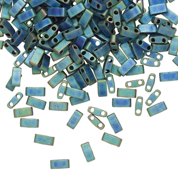 Seed bead, TILA®, glass, pkg/40g, 5x2.3mm half tila rectangle, opaque matte metallic iris blue, (HTL-2064). image number 0