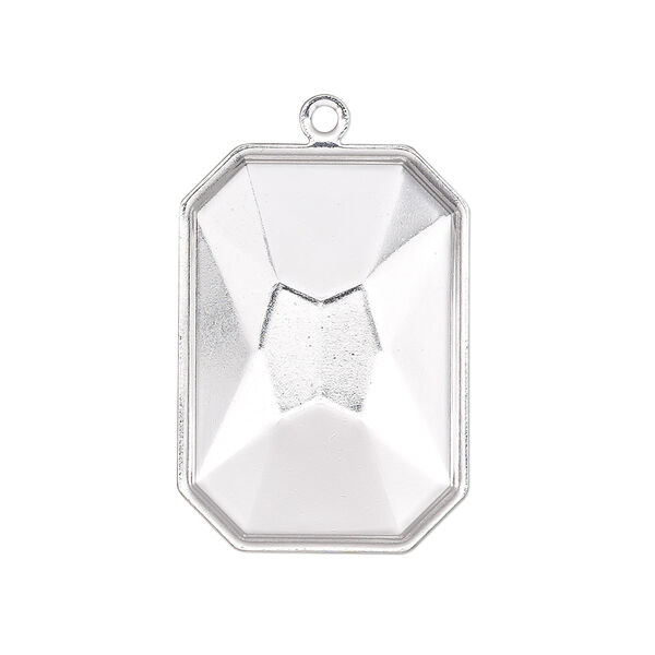 Drop, Almost Instant Jewelry®, silver-plated brass, 29x21mm rectangle with 27x18.5mm emerald-cut setting. Sold per pkg of 2. image number 0