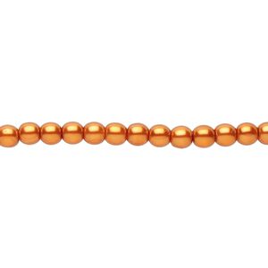 Bead, Czech pearl-coated glass druk, copper, 4mm round. Sold per 15-1/2" to 16" strand.