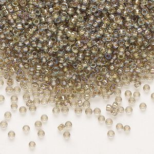 Seed bead, Miyuki, glass, pkg/25g, #11 rocaille, translucent moth-lined luster crystal clear (RR-3540).