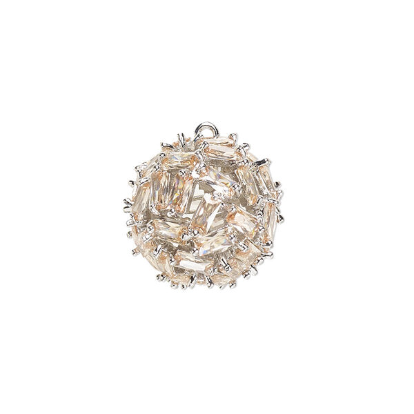 Drop, cubic zirconia and silver-plated brass, topaz, 17.5mm hollow ball. Sold individually. image number 0