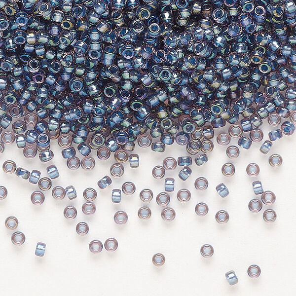 Seed bead, Miyuki, glass, pkg/25g, #11 rocaille, translucent tidal-lined luster crystal clear (RR-3747). image number 0