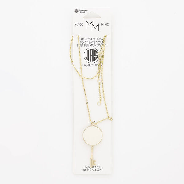 Necklace, enamel / gold-finished "pewter" (zinc-based alloy) / gold-finished steel, ivory, 49x23.5mm key with rub-on setting, 20 inches with 2-inch extender chain and lobster claw clasp. Sold individually. image number 0
