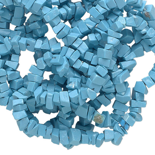 Bead, magnesite (dyed / stabilized), blue, mini chip, Mohs hardness 3-1/2 to 4. Sold per 36-inch strand. image number 0