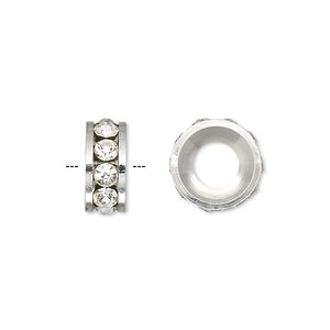 Bead, Dione®, Czech crystal and silver-plated brass, crystal clear, 12x5mm rondelle with 6mm hole. Sold per pkg of 2.