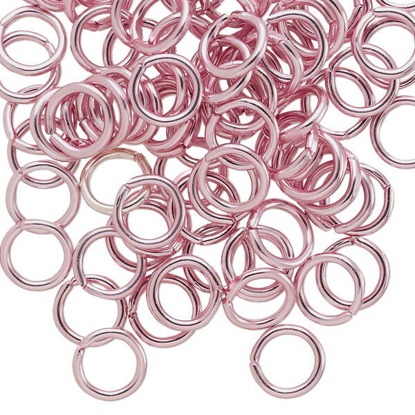 Jump ring, anodized aluminum, pink, 8mm round, 5.4mm inside diameter, 16 gauge. Sold per pkg of 100. image number 0