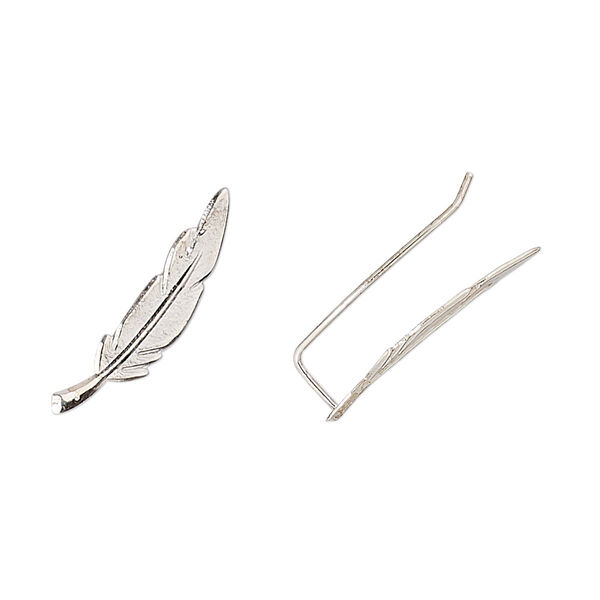 Earring, Create Compliments®, sterling silver, 20x4.5mm left- and right-facing feather ear climber, 23 gauge. Sold per pair. image number 0