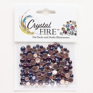 Flat back mix 1pkg144 tanzanite and amethyst foil back, Crystal FIRE®, 3.00-4.80mm hotfix round SS12 / SS16 / SS20