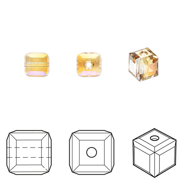 Bead 1pkg6 dark orange (HICT), Crystal Passions® 6mm cube 5601 image number 0