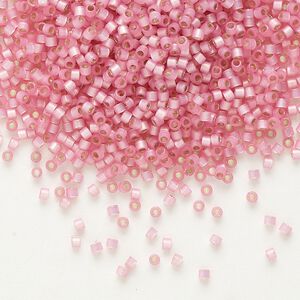 Seed bead, Delica®, glass, pkg/50g, #11 round, translucent silver-lined rose (DB-0625).
