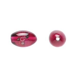 Bead, Czech lampworked glass, opaque red / pink / green, 12x8mm-13x9mm olive with flower design. Sold per pkg of 4.