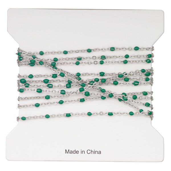 Chain, stainless steel and enamel, green, 1.7mm flat cable with 2mm ball. Sold per pkg of 5 feet. image number 0