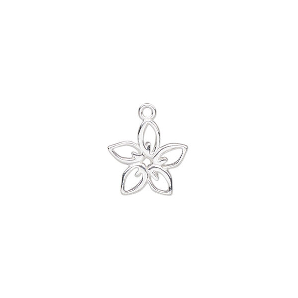 Charm, Amoracast®, sterling silver, 12mm two-sided plumeria flower with cutouts. Sold individually. image number 0