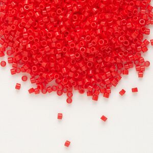 Seed bead, Delica®, glass, pkg/250g, #11 round, opaque vermillion red (DB-0727).