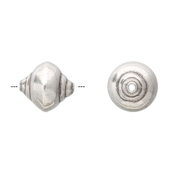 Bead, Hill Tribes, antiqued sterling silver, 15x13mm puffed spindle. Sold individually. image number 0