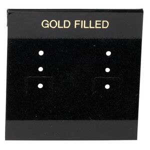 Earring card, flocked plastic, black and gold, 2x2-inch square with "GOLD FILLED." Sold per pkg of 100.