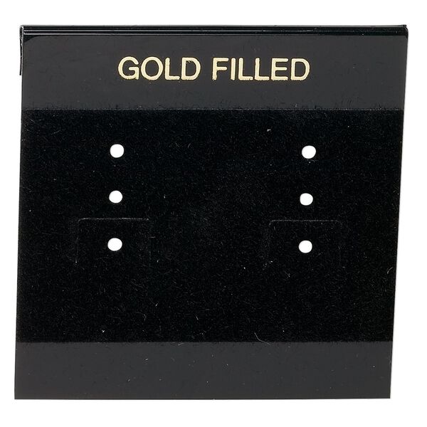 Earring card, flocked plastic, black and gold, 2x2-inch square with "GOLD FILLED." Sold per pkg of 100. image number 0