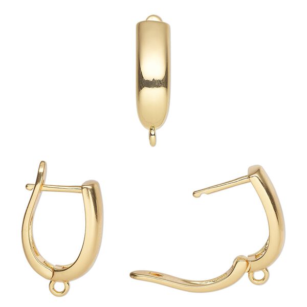 Ear wire leverback 1pkg2, 18mm / closed loop, 17 gauge gold-finished brass 1 pair image number 0